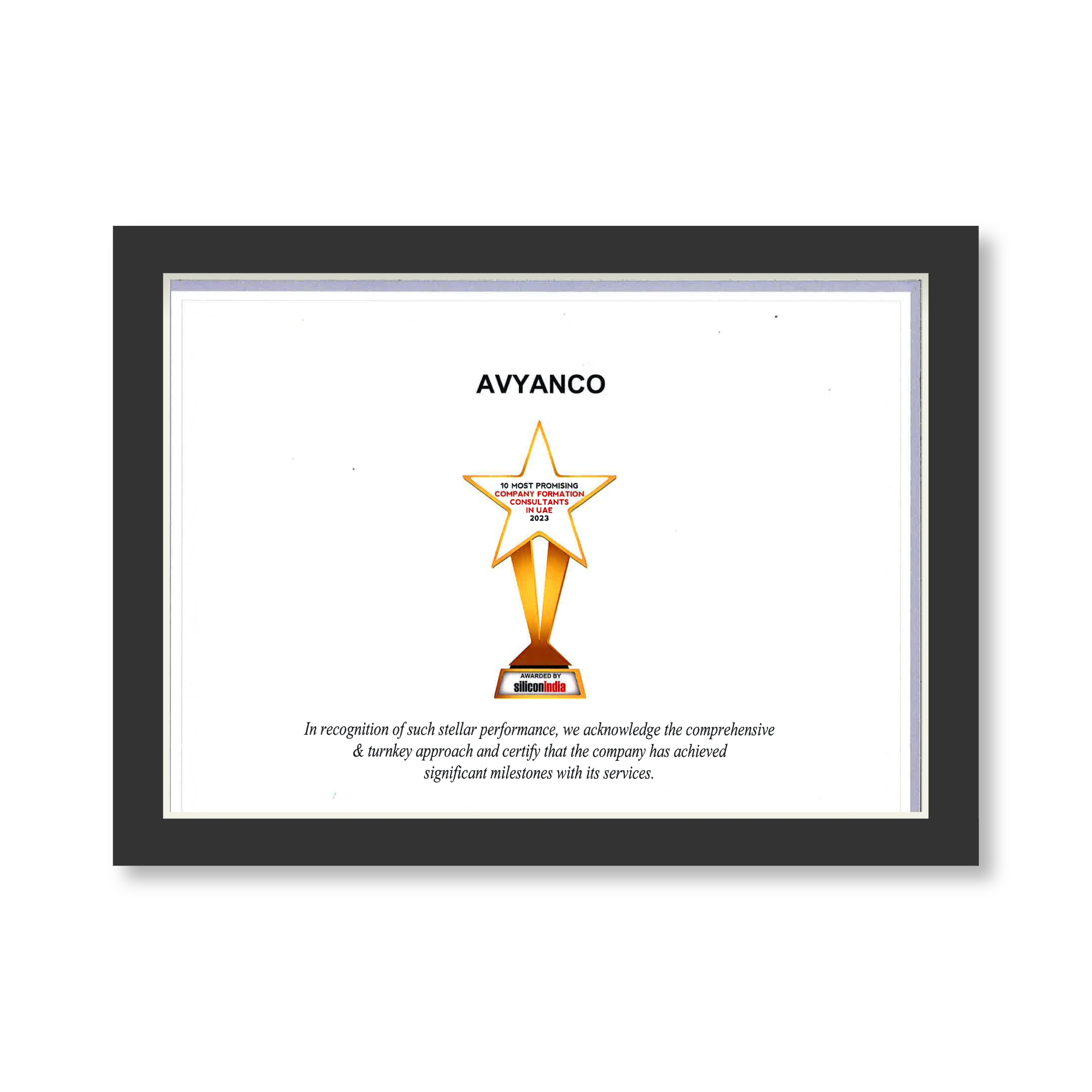 SiliconIndia — 10 Most Promising — Recognition Award, 2023 awarded to Avyanco
