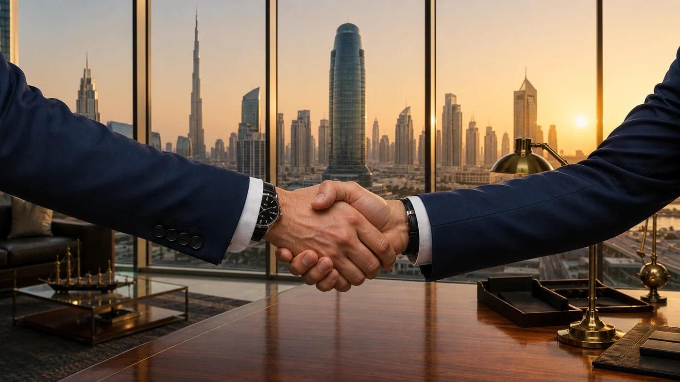 Avyanco advisor closing a DMCC free zone company formation engagement with a founder